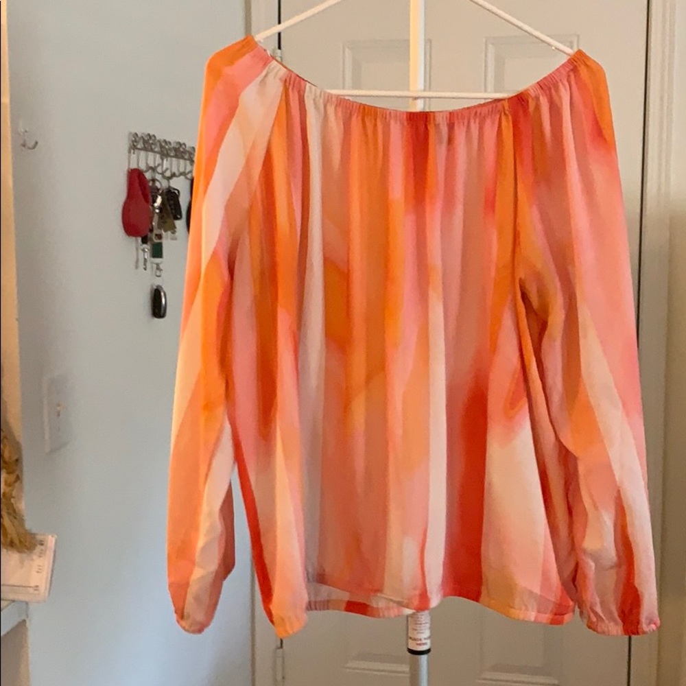 Orange L/S elastic sleeve blouse